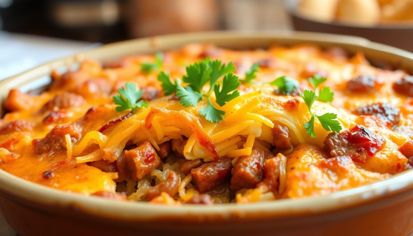 Eggless sausage hashbrown casserole